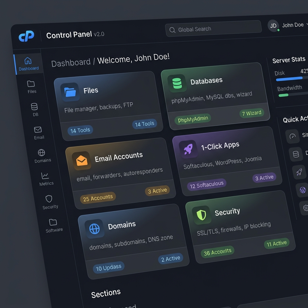 Shared hosting control dashboard